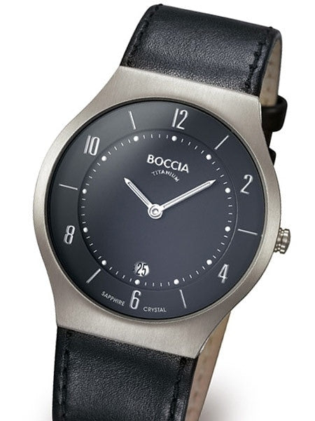 Boccia Mens Thin Quartz Dress Watch with 38mm Titanium Case and Sapphire Crystal #3559-02