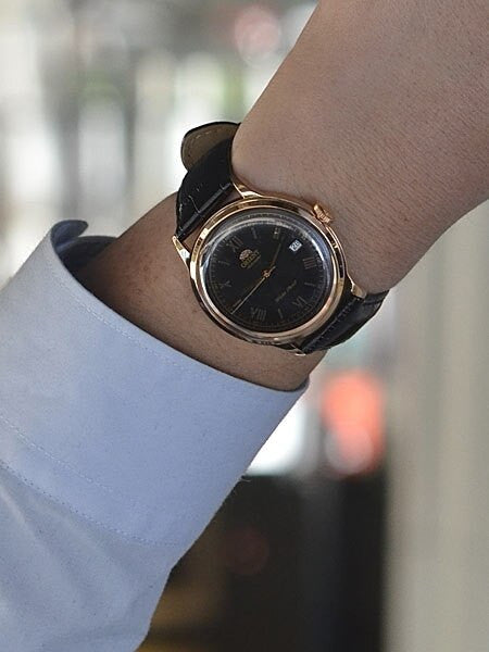 Orient Rose Goldtone Bambino Automatic Dress Watch with Black Dial, Roman Numerals #ER24008B