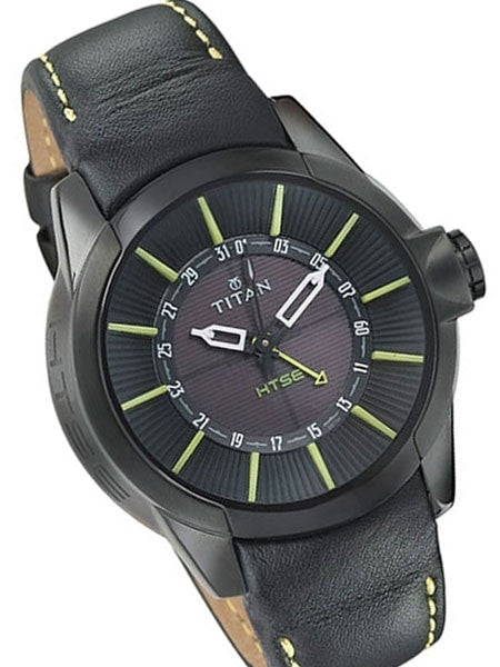 Titan HTSE Solar Powered Quartz Watch with Pointer Date and Leather Strap #1629NL01