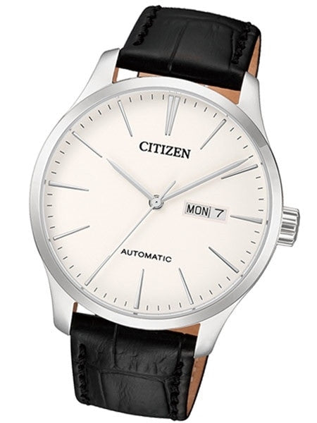 Scratch and Dent - Citizen Automatic White Dial Watch with Black Leather Strap #NH8350-08B