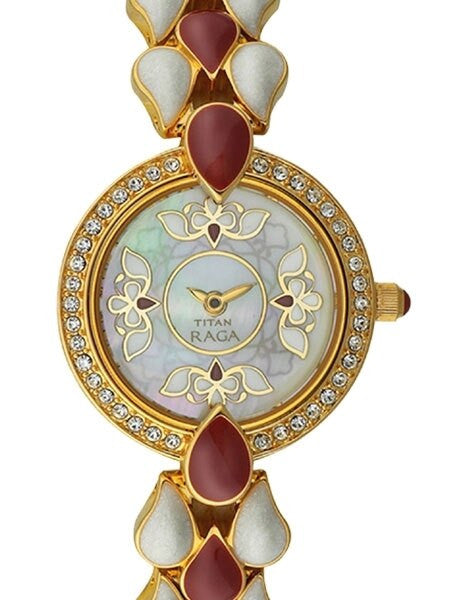 Titan Ladies Raga Jewelry Inspired Gold-Tone Quartz Watch with Bracelet #9747YM01