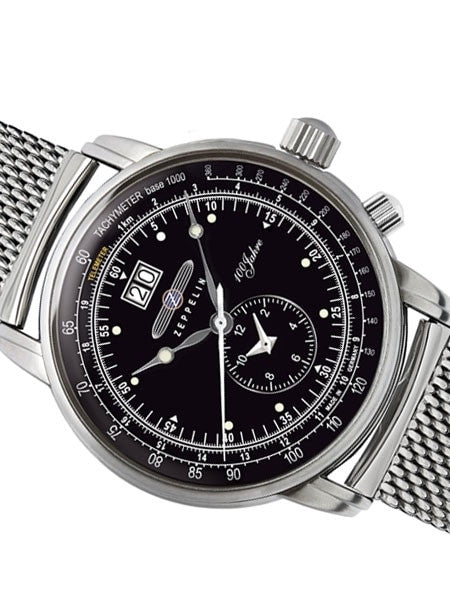 Graf Zeppelin German Made, Big Date, Dual Time Watch with Mesh Bracelet. #7640M-2