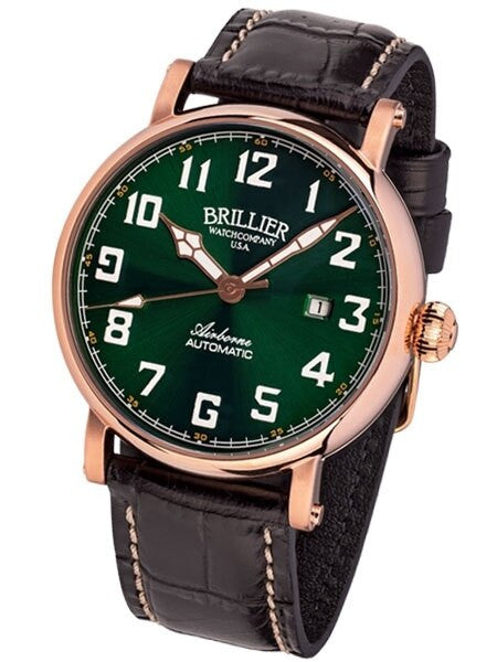Brillier Green 43mm Airborne Automatic Watch with Horween Leather Strap #BR-17