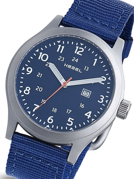 HEMEL Chevron Swiss ETA Quartz Field Watch with Matte Blue Dial and Sapphire Crystal #HM5