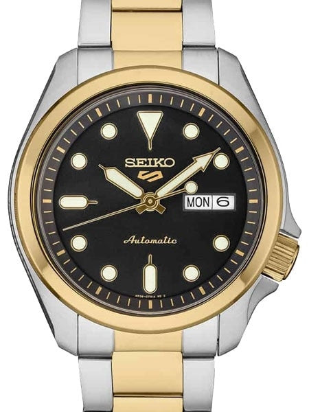 Seiko 5 Sports 24-Jewel Automatic Watch with Black Dial and Two-Tone Bracelet #SRPE60