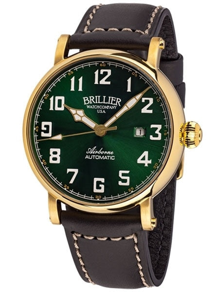Brillier Green 43mm Airborne Automatic Watch with Horween Leather Strap #BR-16