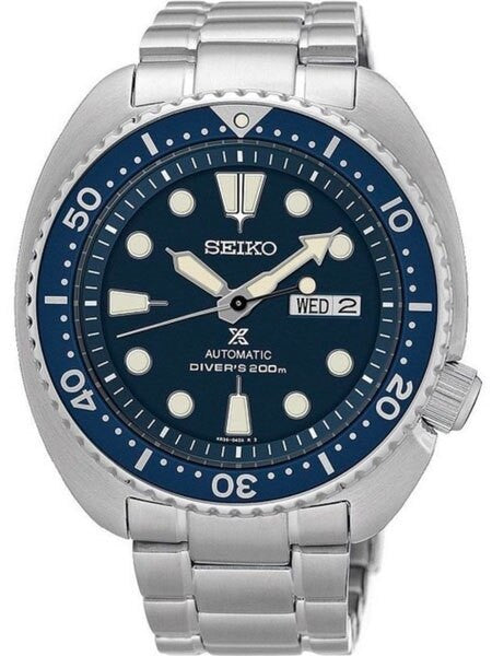 Seiko Turtle, Prospex Automatic Dive Watch with Blue Dial and Stainless Steel Bracelet #SRP773
