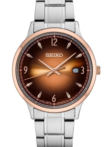 Seiko 40mm Two-Tone Quartz Watch with OmbrÃ© Brown Dial and Stainless Steel Bracelet #SGEH90