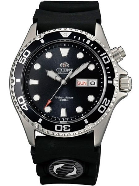 Scratch and Dent - Orient Ray Black Dial 21-Jewel Automatic Dive Watch on Rubber Strap #EM6500BB-SND2