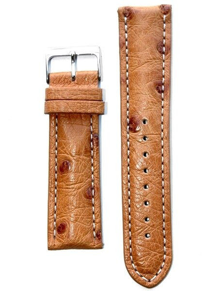 Toscana Tan Ostrich Italian Made Watch Strap with Contrasting Stitching #ML-18303