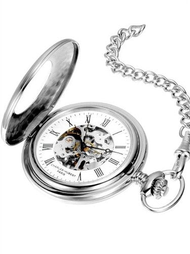 Charles-Hubert Mechanical Silver Tone Pocket Watch with Observation Window Lid #3565