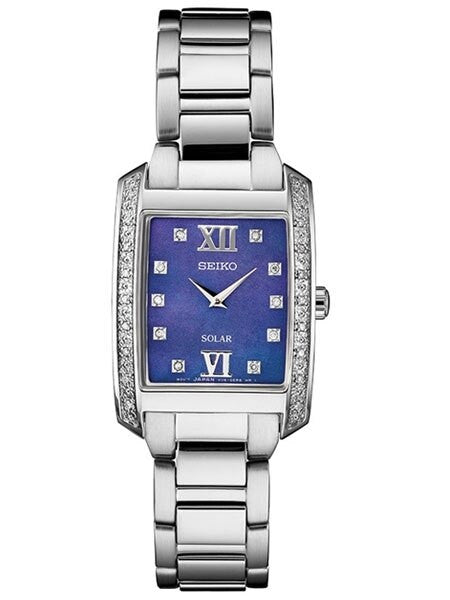 Seiko Women's Solar Dress Watch with 28 Diamonds, Blue Mother of Pearl Dial #SUP401