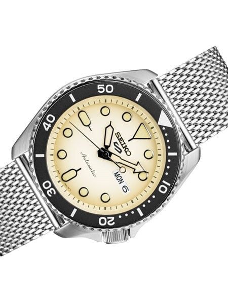 Seiko 5 Sports 24-Jewel Automatic Watch with Biege Dial and Mesh Bracelet #SRPD67