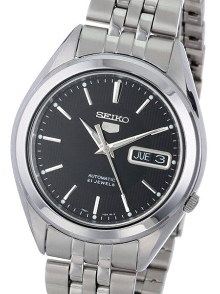 Seiko 5 Automatic Black Dial Watch with Stainless Steel Bracelet #SNKL23