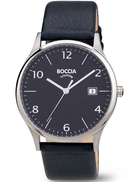 Boccia Mens Thin Quartz Dress Watch with 40mm Titanium Case and Leather Strap #3585-03