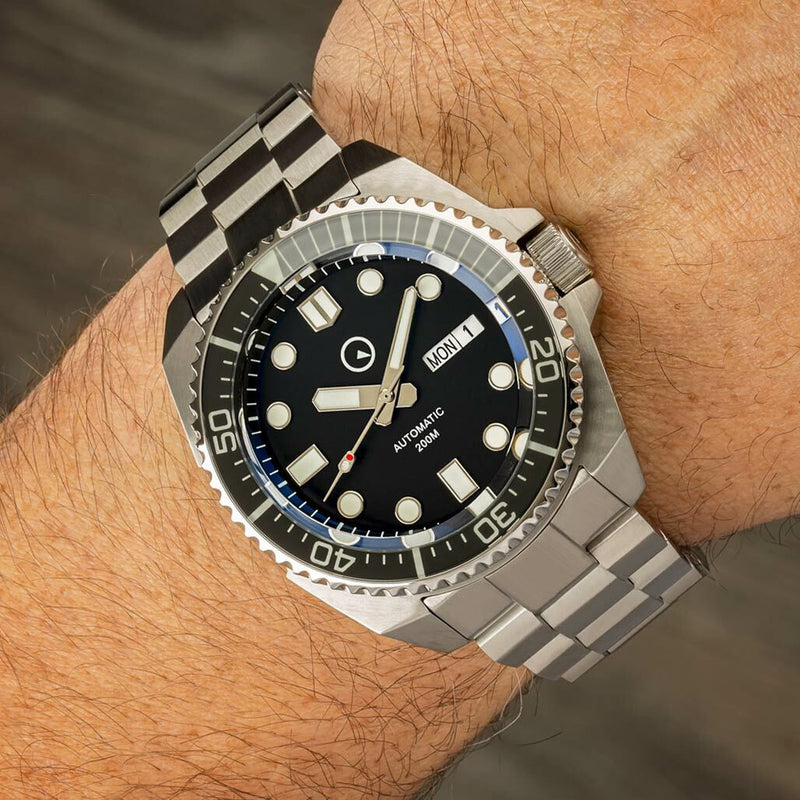 Islander Black Dial Automatic Dive Watch with AR Double-Dome Sapphire Crystal, and Luminous Sapphire Bezel Insert #ISL-65