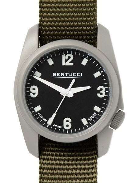 Bertucci A-1T Titanium 36mm Field Watch with Olive Nylon Strap #10302