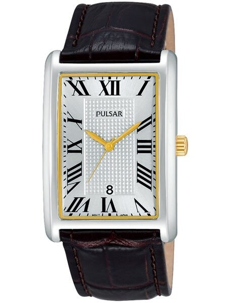 Pulsar Silver Dial Quartz Watch with Alligator Grain Leather Strap #PH9049