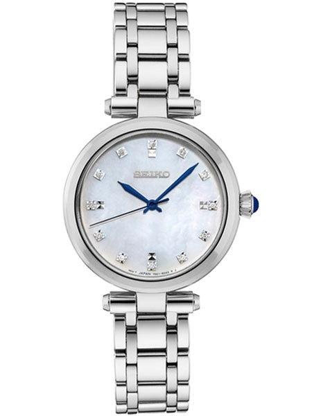 Seiko Ladies Quartz Dress Watch with with 12 Diamond Hour Markers, Mother of Pearl Dial #SRZ529