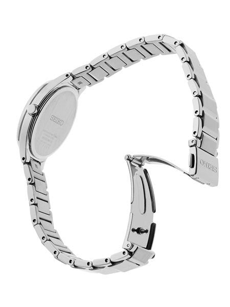 Seiko Women's Solar Dress Watch with 12 Diamond Hour Markers, Mother of Pearl Dial #SUT351