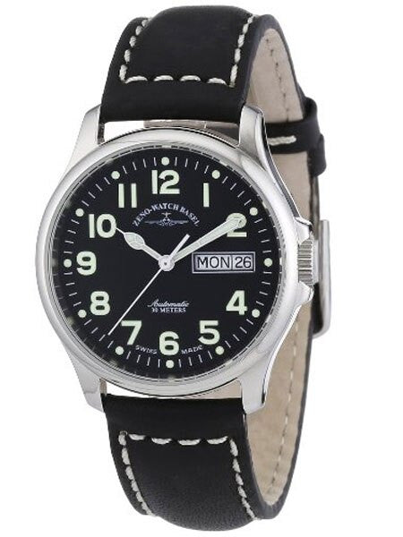 Zeno Mens Day-Date Pilot Watch with Black Dial and Swiss Automatic Movement #12836DD-a1