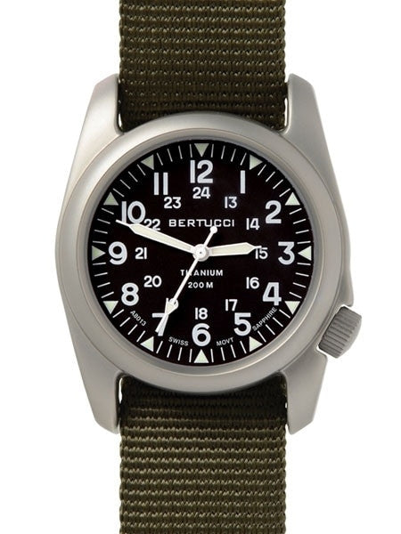 Bertucci A-2T Vintage Marine Titanium Watch with Defender Olive Nylon Strap #12075