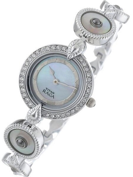 Titan Ladies Raga, Blue MOP Dial Quartz Watch with Swarovski Crystal Bezel and Fancy Bracelet #9903SM01
