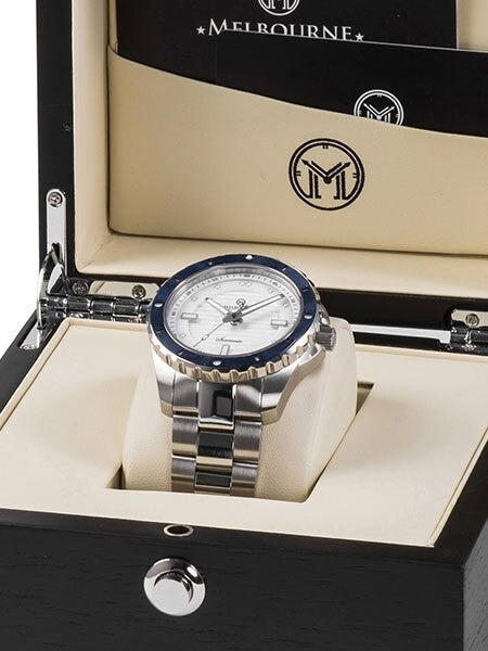 Melbourne Sorrento 200 Meter Automatic Dive Watch with White Dial, Blue Bezel #SO.42.A.3HN.03