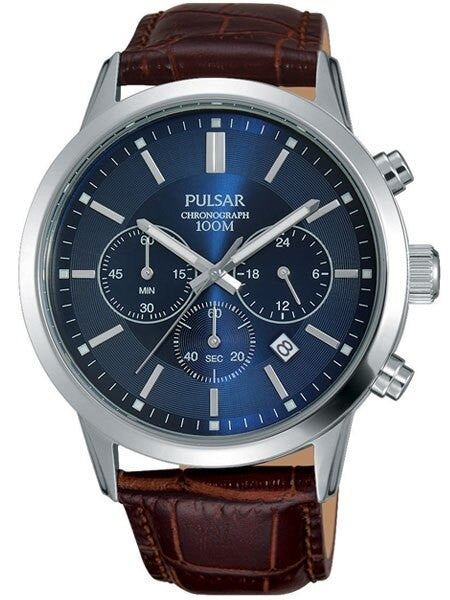 Pulsar Quartz Chronograph Watch with 43mm Case and Blue Dial #PT3789X