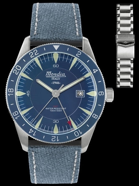 Mondia 1946 Quartz GMT Dual-Time Watch with Blue Dial #MI759SS-02BL-CF