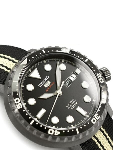 Seiko 5 Sports Automatic 24-Jewel Bottle-Cap Watch with Black PVD Case #SRPC67K1