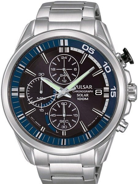 Pulsar Solar Quartz Chronograph Watch with Stopwatch and 24-Hour Sub-Dial #PZ6021