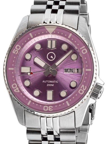 Islander 38mm Automatic Purple Dive Watch with Solid-Link Bracelet, AR Double Dome Sapphire Crystal, and Luminous Sapphire Bezel Insert #ISL-64
