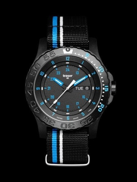Traser Blue Infinity Watch with Sapphire Crystal and striped black strap #105545