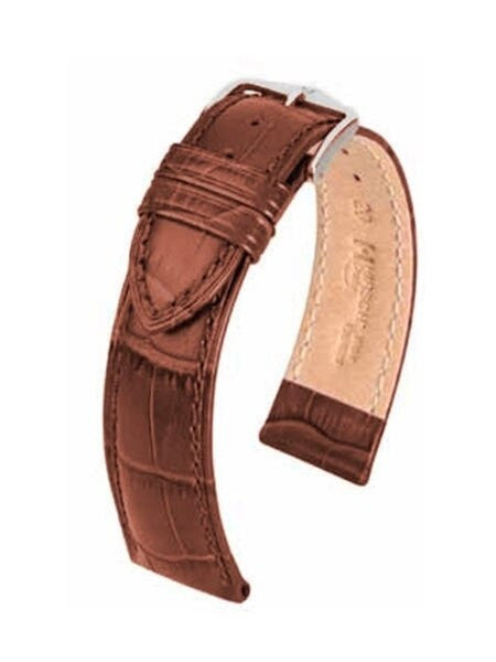 Hirsch Extra-Long Duke Brown Alligator Embossed Natural Leather Watch Strap #010282-70