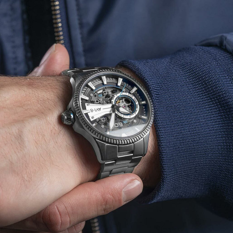 AVI-8 Hawkeye Hunter Blue Diamonds, Automatic Pilot Watch, AR Sapphire Crystal #AV-4078-11