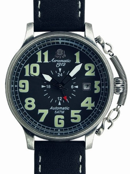 Aeromatic 1912 Automatic Aviator's Watch with Retro Crown Retention Spring, 24-Hr sub-dial #A1423
