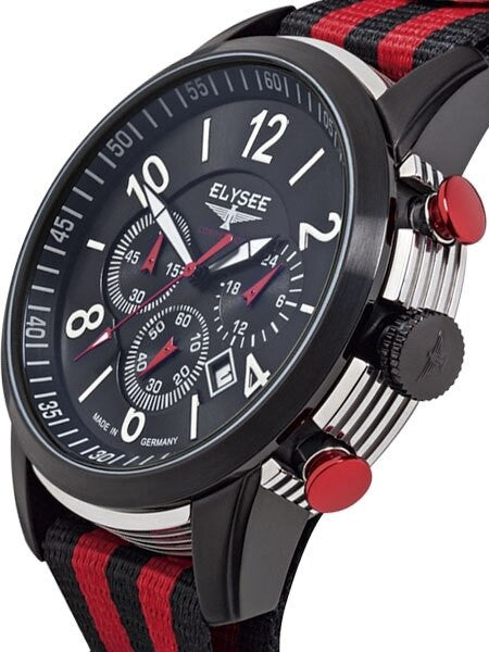 Elysee 45mm The Race I Quartz Chronograph Watch with 60-minute Stopwatch and Sapphire Crystal #80524