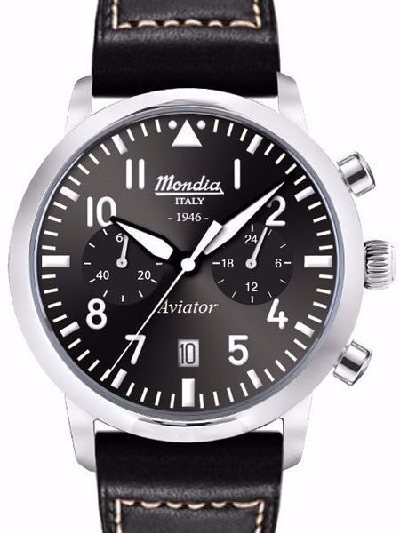 Mondia Quartz Chronograph Watch with Stopwatch, 24-Hour Sub-Dial #MI-781-SS-03BK-CP