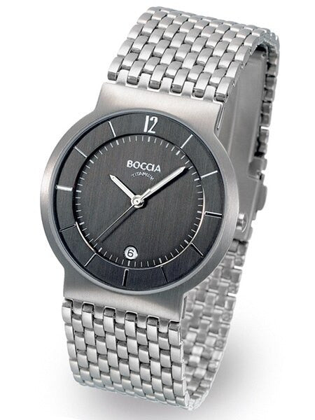 Scratch and Dent - Boccia Mens Silver Quartz Watch with 37mm Titanium Case and Matching Bracelet #3514-04