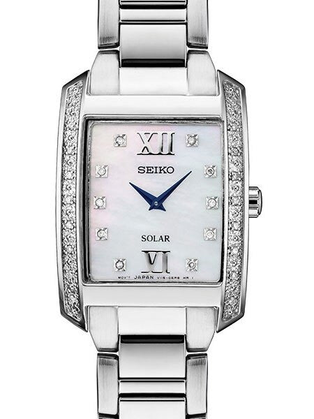 Seiko Women's Solar Dress Watch with 28 Diamonds, Mother of Pearl Dial #SUP399
