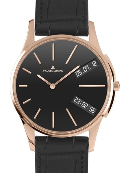 Jacques Lemans London Gold Tone 46MM Quartz Analog-Digital GMT Watch #1-1788E