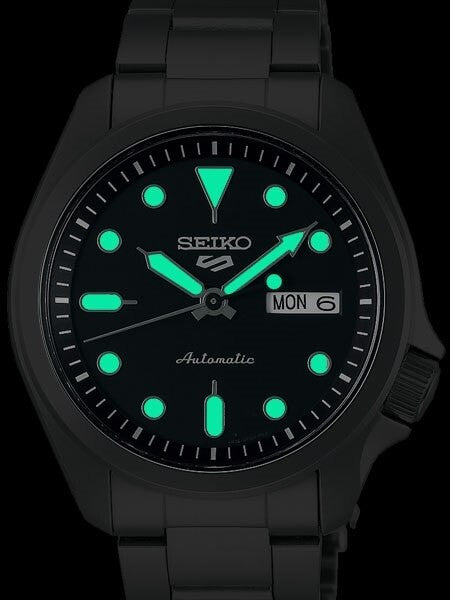 Seiko 5 Sports 24-Jewel Automatic Watch with Black Dial and SS Bracelet #SRPE57
