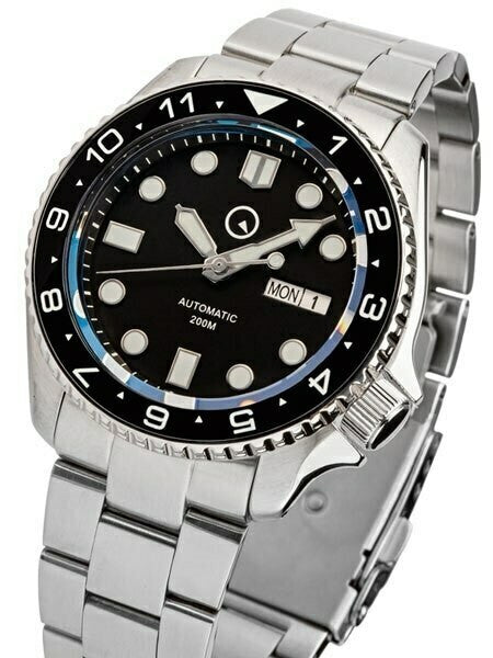 Scratch and Dent - Islander Automatic Dive Watch w AR Sapphire Crystal, Dual-Time Luminous Ceramic Bezel Insert #ISL-01