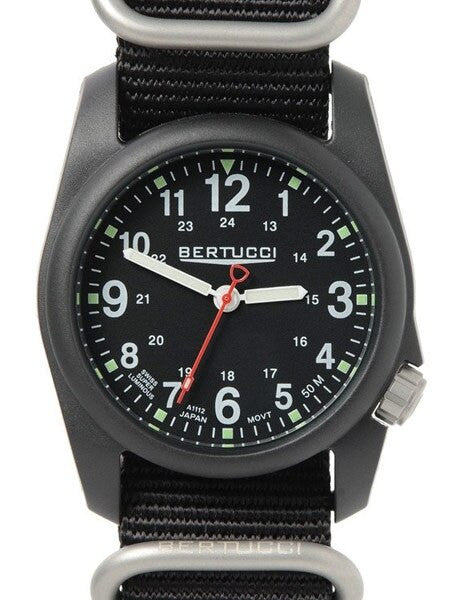 Bertucci DX3 Field Poly Resin Watch, Heavy Duty Nylon Strap, Black Dial - 11010