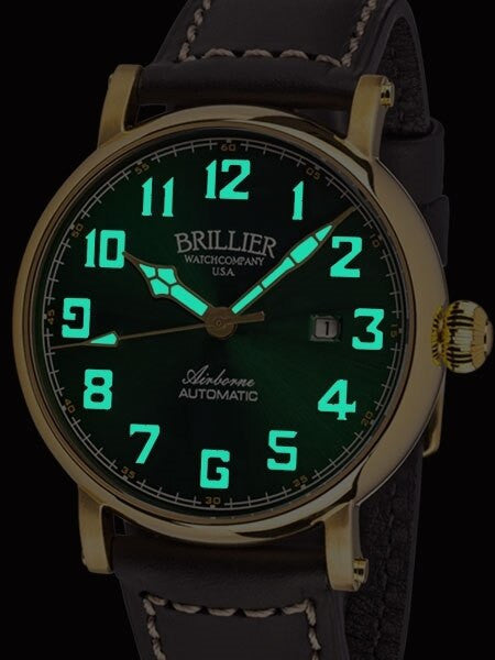 Brillier Green 43mm Airborne Automatic Watch with Horween Leather Strap #BR-16
