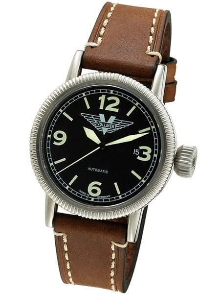 Vollmer W216 Winged Midnight Swiss Automatic with Sapphire Crystal, Hirsch Liberty Strap