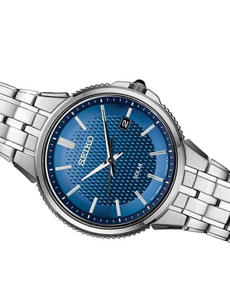Seiko Blue Dial Solar Watch with 40mm Stainless Steel Case and Bracelet #SNE507