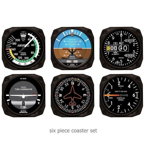 Trintec Six Piece Aviation Instrument Shapped Coaster Set #9085