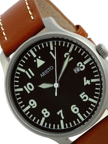 Aristo 3H84 Quartz Aviator Style Watch with Sandblasted Case